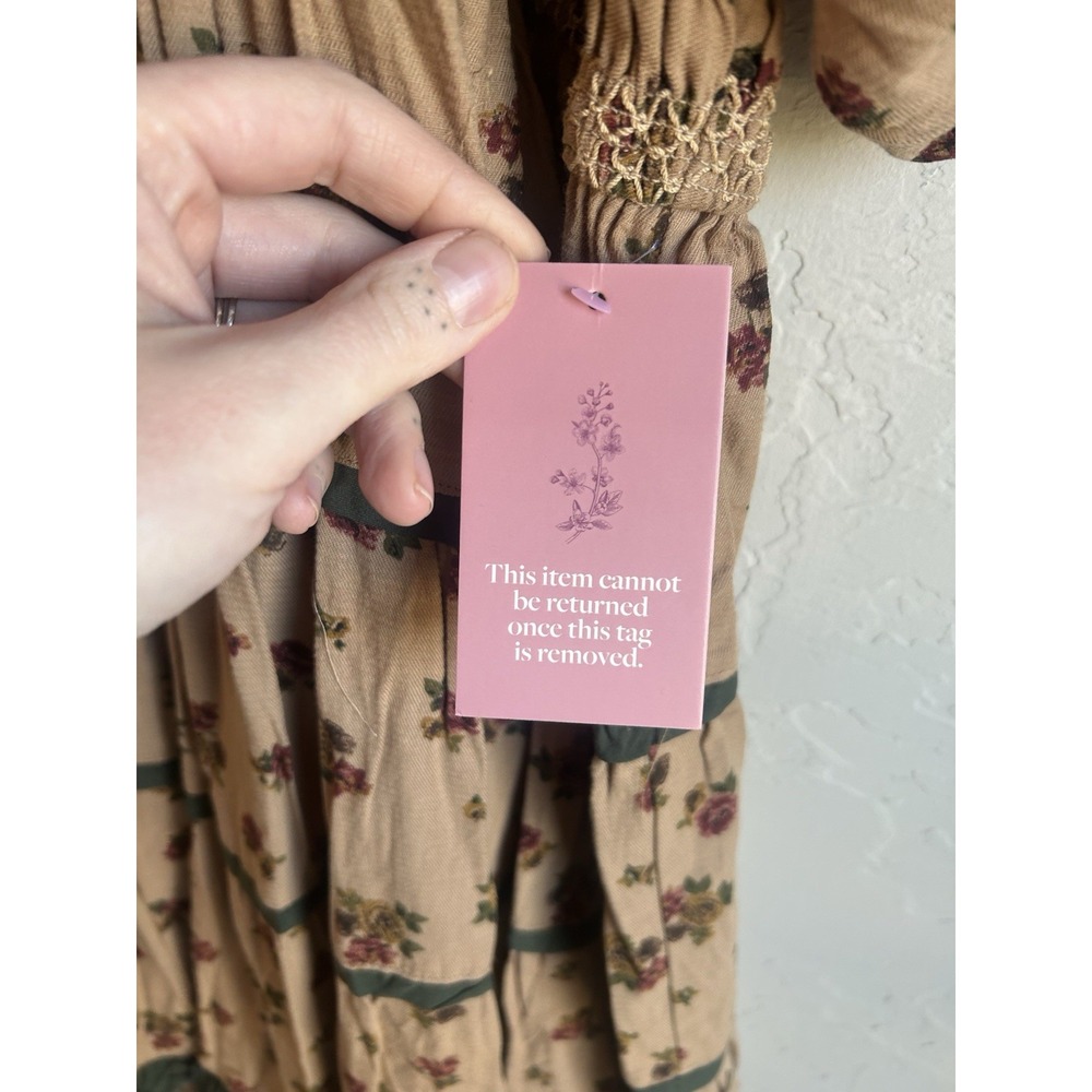 Ivy City Co Roselyn Dress 2X NWT Tan Floral Midi Tiered Cottagecore Prairie Puff - Picture 8 of 9